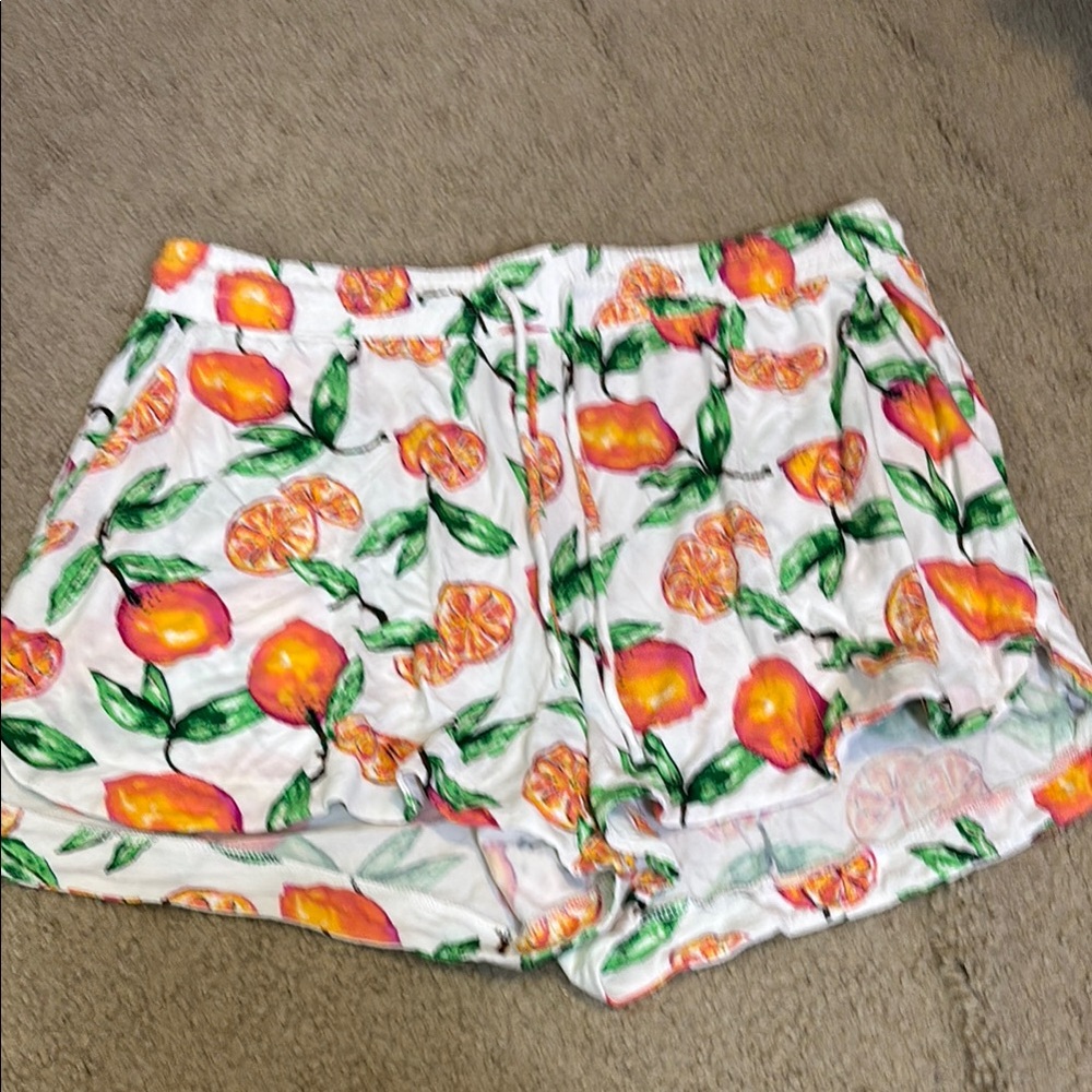 Soma White and Orange Pajama Shorts with Citrus Print